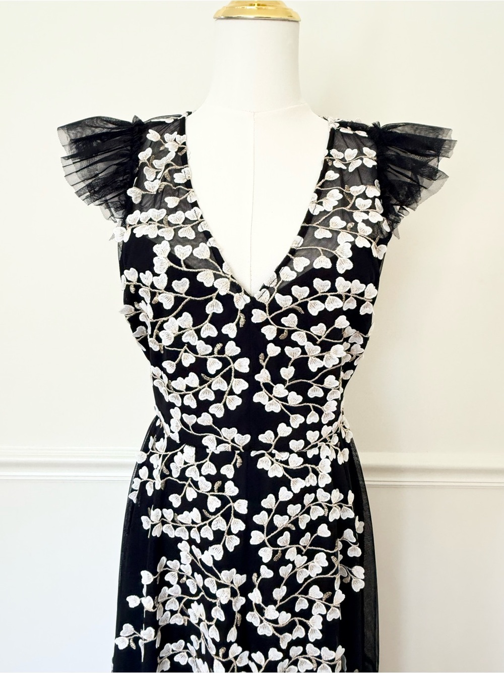 BCBGMaxAzria Black Dress with White Floral Appliqué - Picture 8 of 9